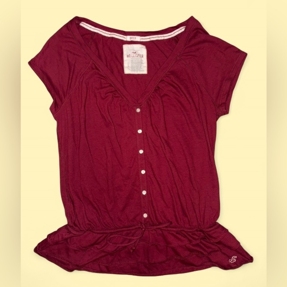 Vintage Hollister Red Button Front Peplum Top Size Large